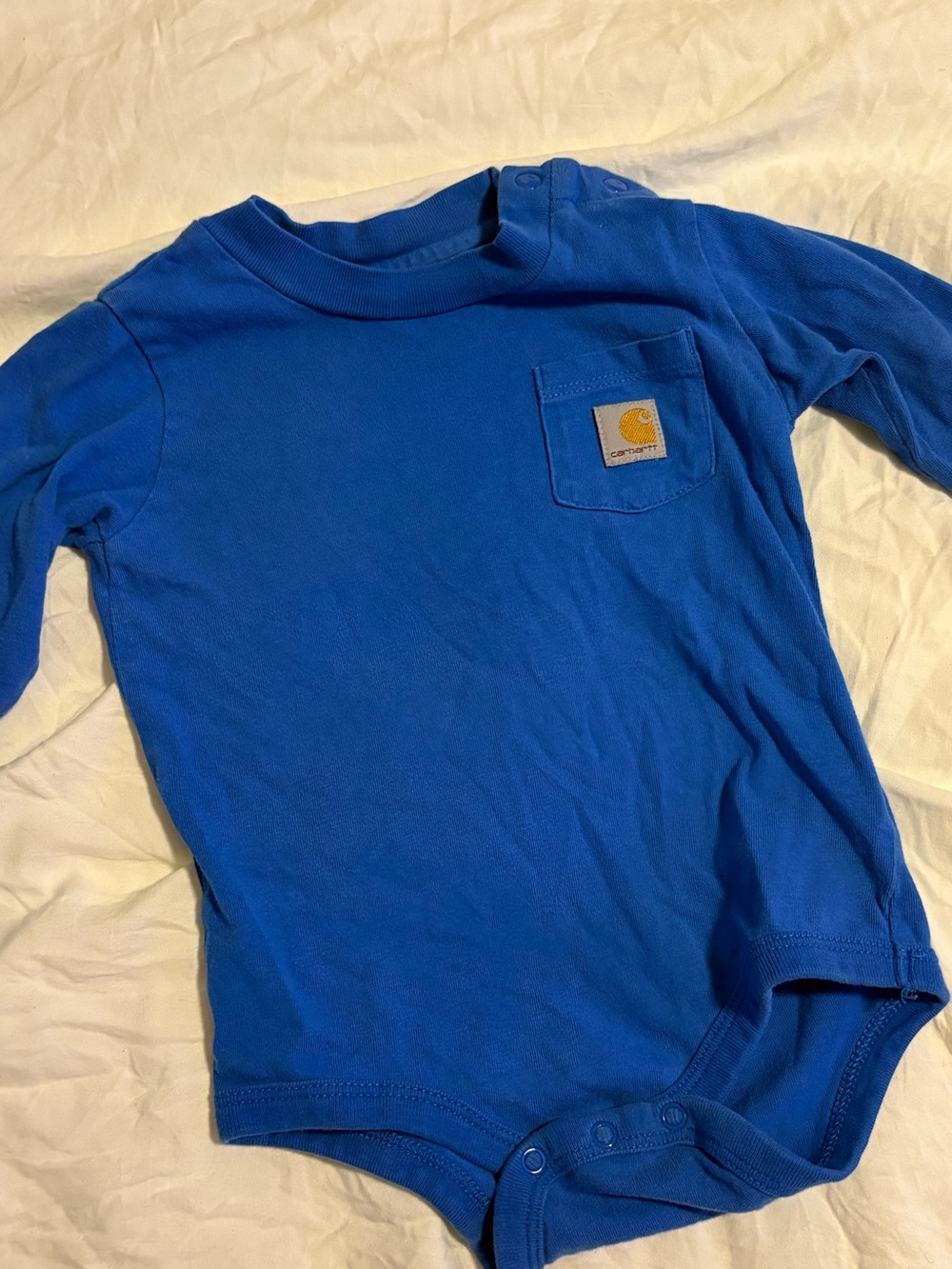 Carhartt Bright Blue Long Sleeve Baby Bodysuit with Pocket Logo